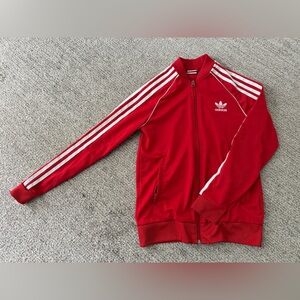 Adidas Kids Red Track jacket with White Stripes